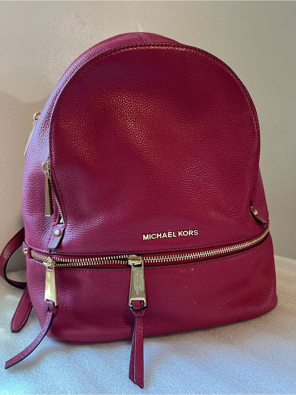 Michael Kors Magenta Leather Backpack with Gold Hardware
